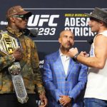 Israel Adesanya and Strickland at the UFC 293 pre-fight press conference