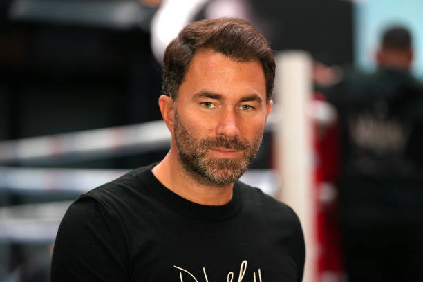 Boxing promoter Eddie Hearn during a media workout at Outernet London.