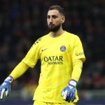 Gianluigi Donnarumma of Paris Saint-Germain looks on during the UEFA Champions League match between AC Milan and Paris Saint-Germain at Stadio Giuseppe Meazza